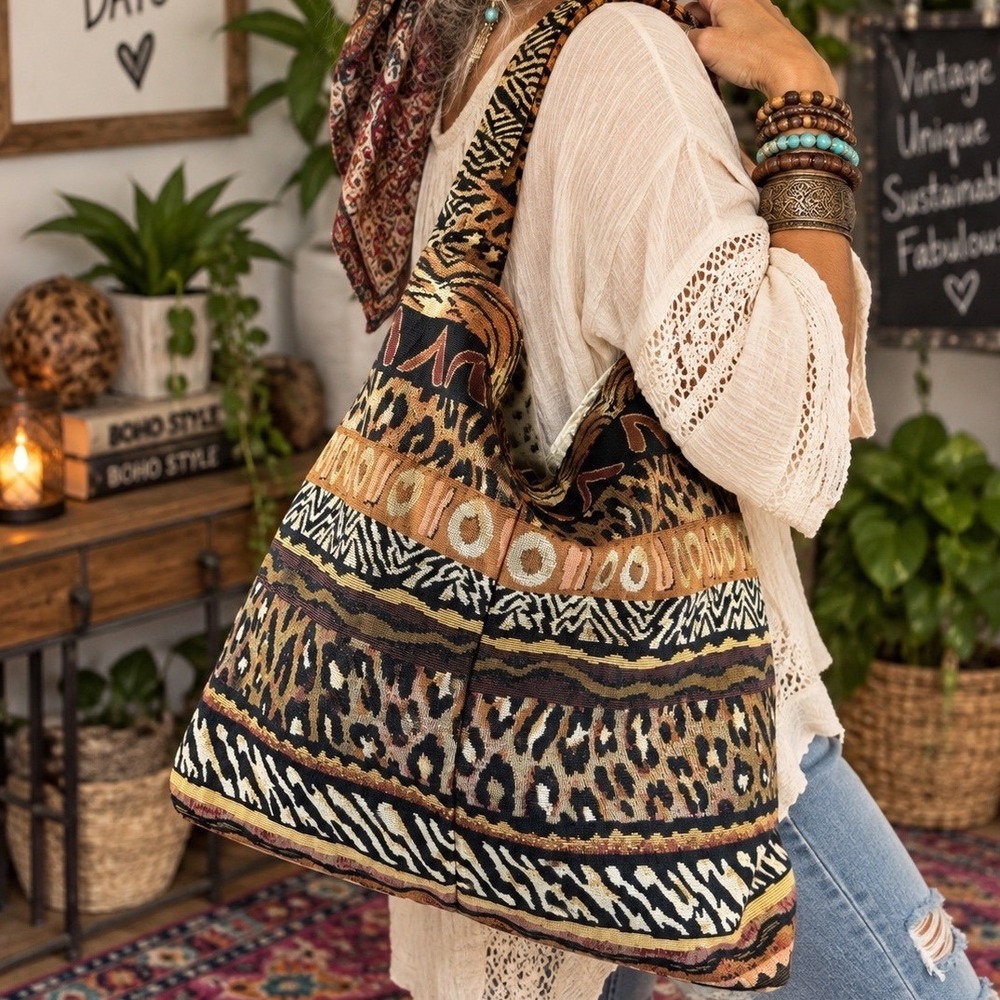Boho Tapestry Hobo Bag Embroidered Floral Patchwork Shoulder Purse Tote